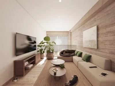 Living room; natural light, modern style, wood floor