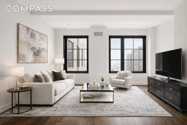 Living room; view, wood floor, natural light, modern style