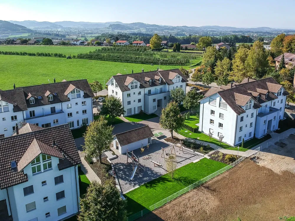 House and surroundings; view