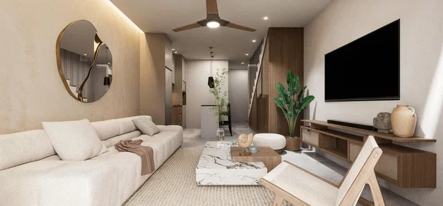 Soggiorno; luce naturale, stile moderno, pavimento in legno