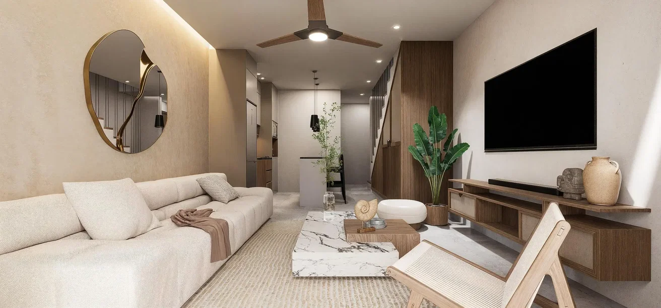 Oturma odası; doğal ışık, modern stil, ahşap zemin