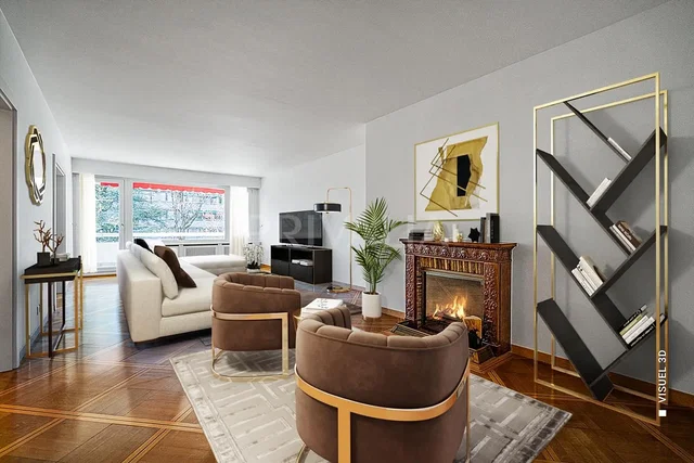 Wohnzimmer; kamin, holzboden, moderner stil, tageslicht