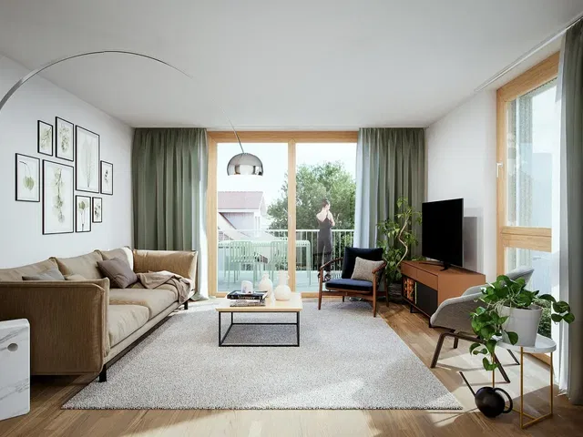 Obývací pokoj; výhled, přirozené světlo, moderní styl