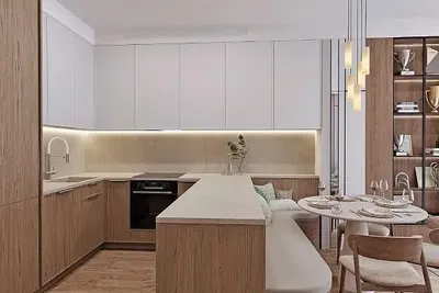 Кухиња; модерни стил, природно светло, дрвени под