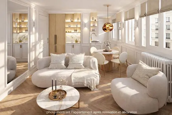 Wohnzimmer; tageslicht, moderner stil, renoviert, holzboden