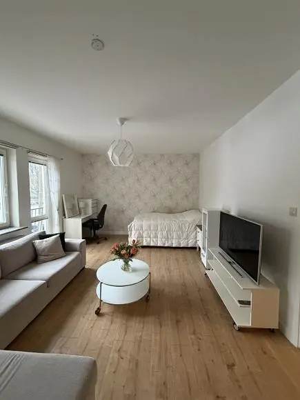 Wohnzimmer; tageslicht, holzboden, moderner stil