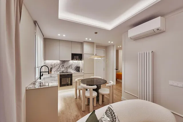 Kitchen; kitchen appliances, natural light, modern style, renovated