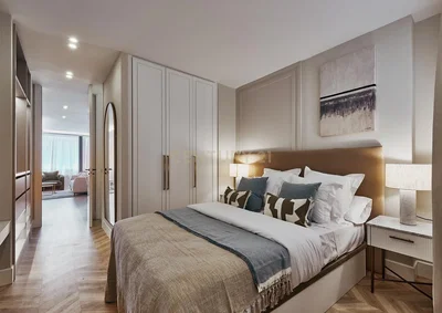 Dormitorio; suelo de madera, luz natural, estilo moderno
