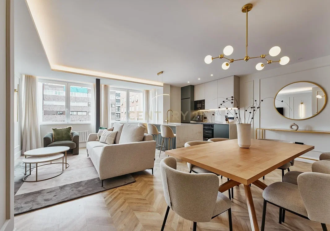 Salón; luz natural, estilo moderno, suelo de madera