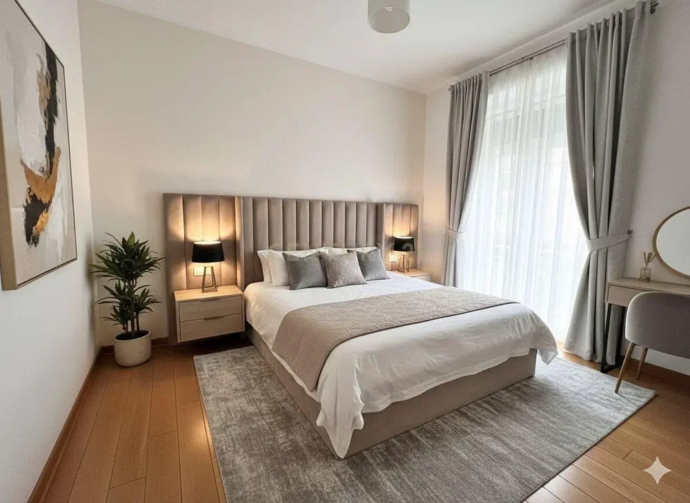 Chambre; lumière naturelle, style moderne, parquet