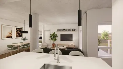 Cuisine; vue, style moderne, lumière naturelle