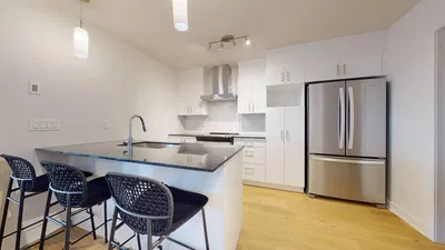 Kitchen; kitchen appliances, natural light, modern style, renovated
