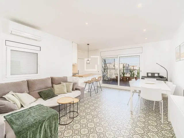 Living room; natural light, modern style, tile floor, view