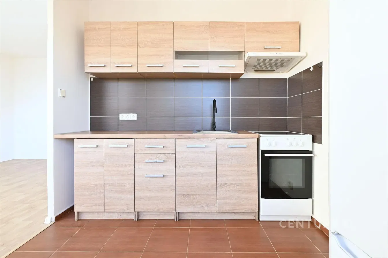 Keuken; keukenapparatuur, tegelvloer, gerenoveerd, natuurlijk licht, moderne stijl