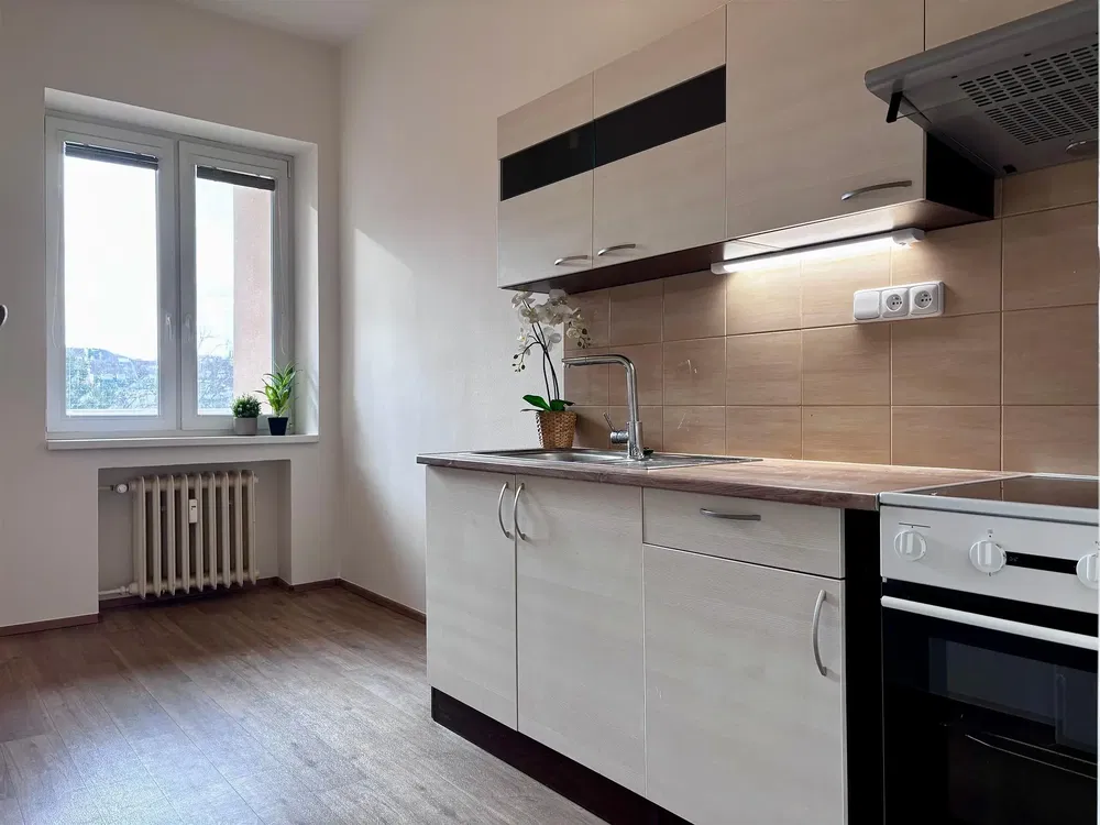 Cozinha; eletrodomésticos, luz natural, estilo moderno, chão de madeira, vista