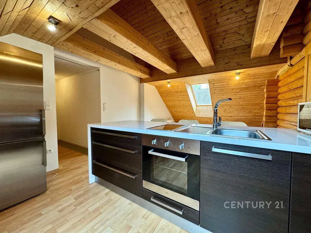 Kitchen; kitchen appliances, wood beams, renovated, natural light