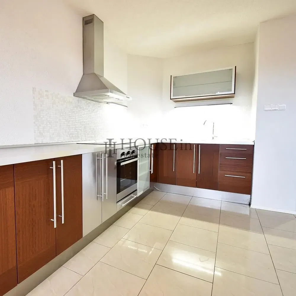 Kitchen; kitchen appliances, tile floor, natural light, modern style