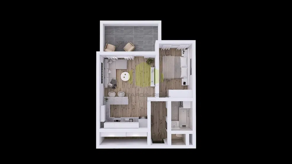 Salón; suelo de baldosas, suelo de madera