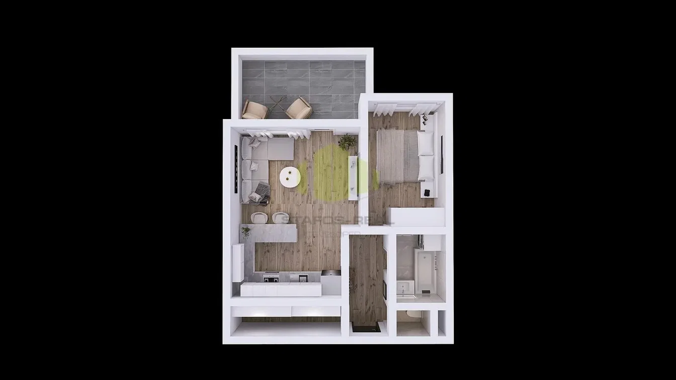 Salón; suelo de baldosas, suelo de madera