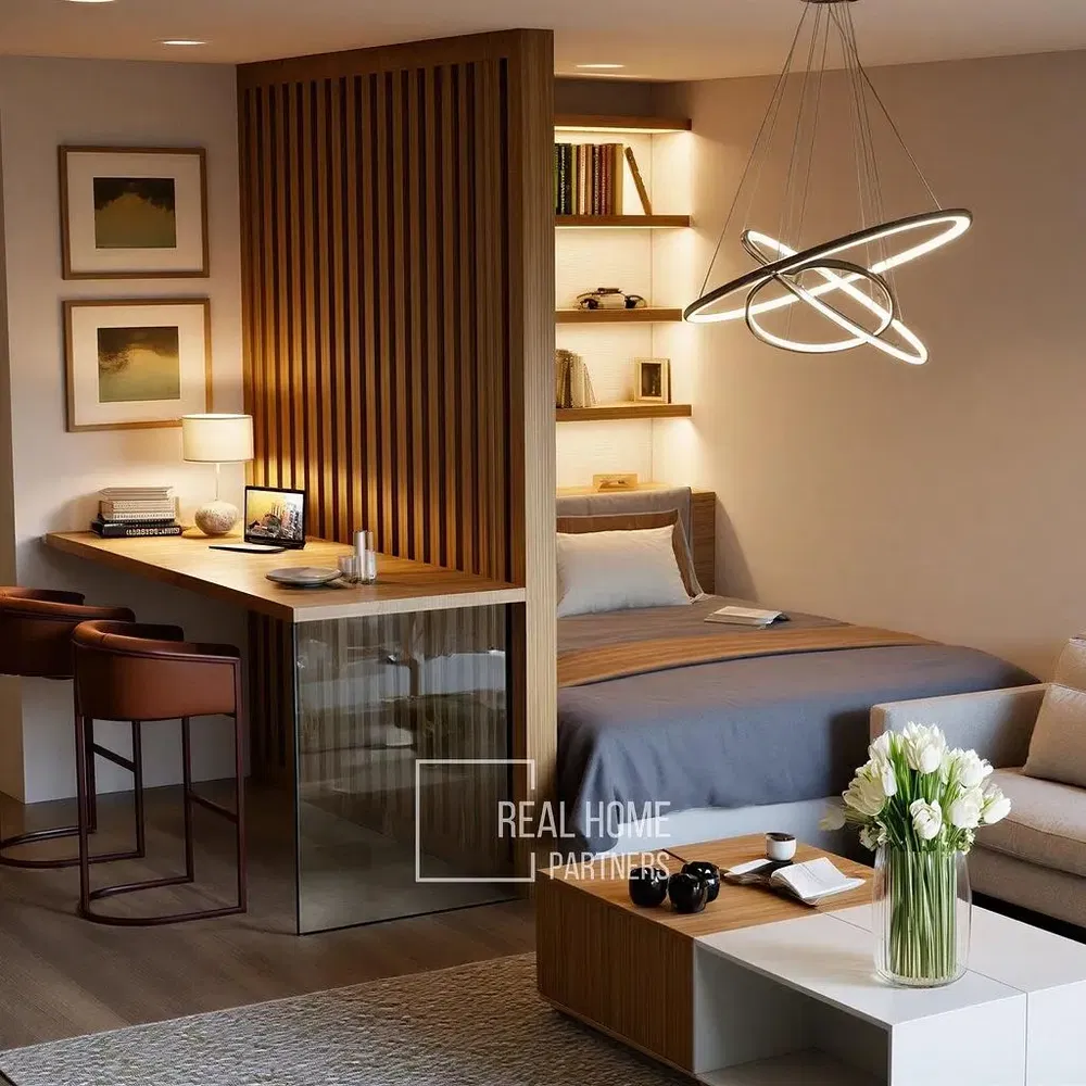 Спалня; модерен стил, естествена светлина, дървен под