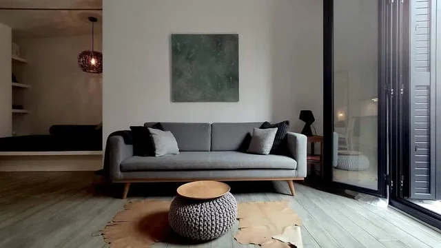 Living room; wood floor, natural light, modern style