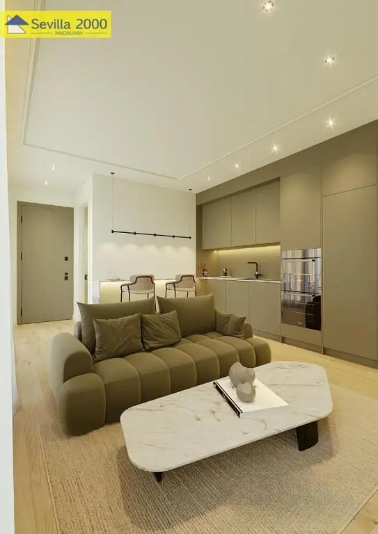 Oturma odası; modern stil, ahşap zemin, doğal ışık, mutfak aletleri