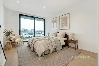 Schlafzimmer; blick, tageslicht, moderner stil, holzboden