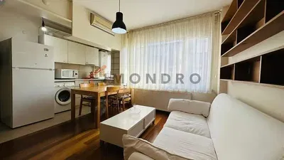 Σαλόνι; συσκευές κουζίνας, φυσικό φως, μοντέρνο στυλ