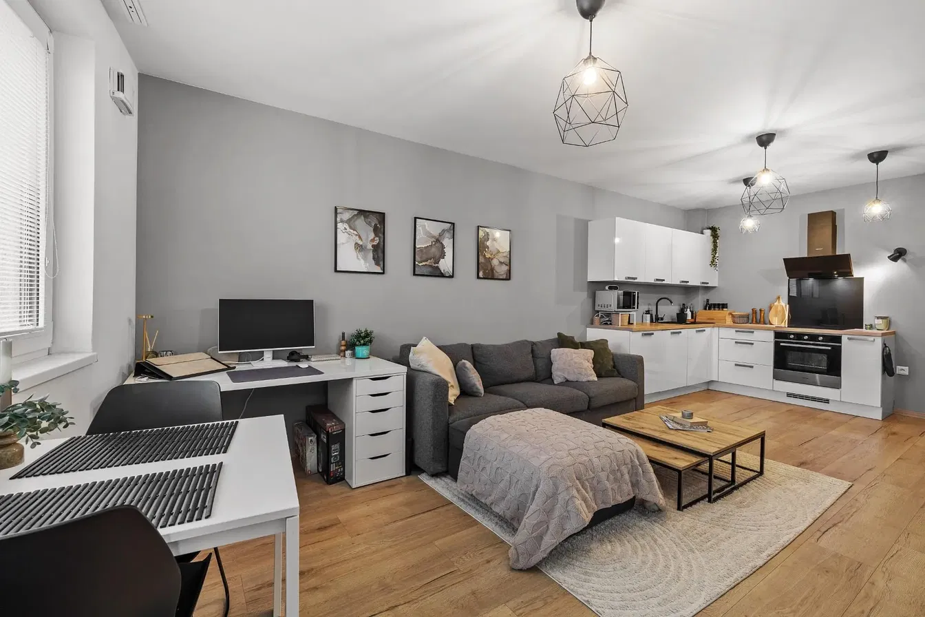 Obývačka; prirodzené svetlo, moderný štýl, drevená podlaha