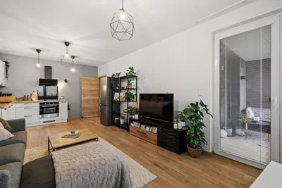 Obývačka; drevená podlaha, moderný štýl, prirodzené svetlo