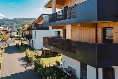 Balcon; vue, poutres en bois