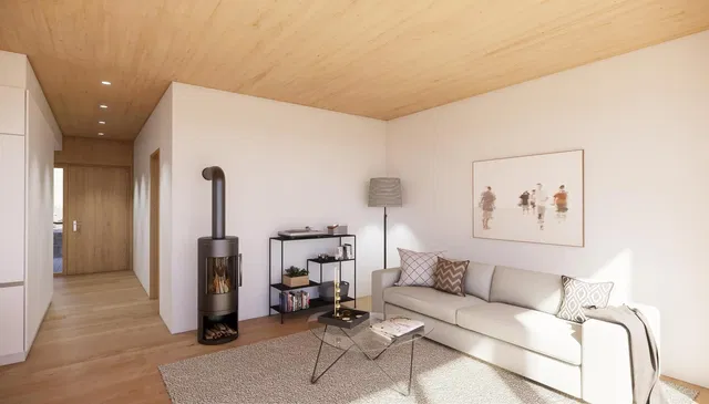 Sala de estar; lareira, luz natural, estilo moderno