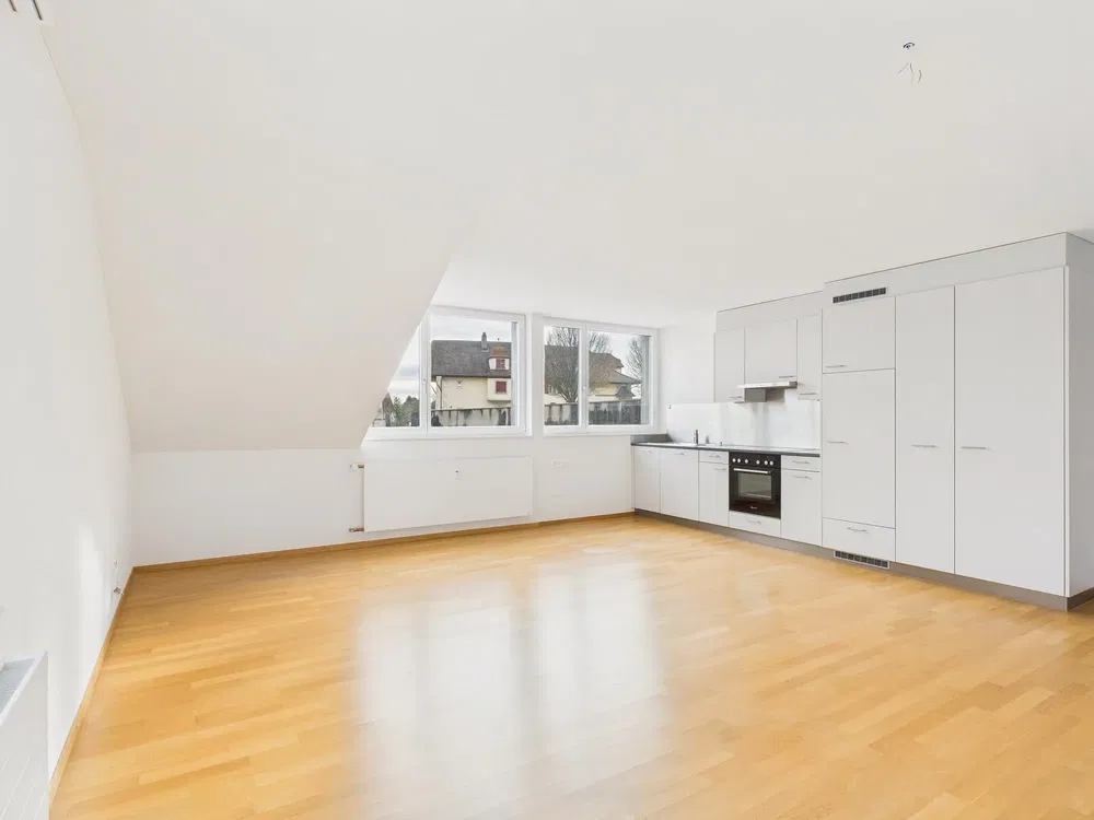 Küche; blick, küchengeräte, holzboden, tageslicht, moderner stil