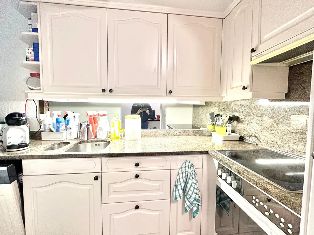 Cuisine; électroménager, rénové, lumière naturelle, style moderne