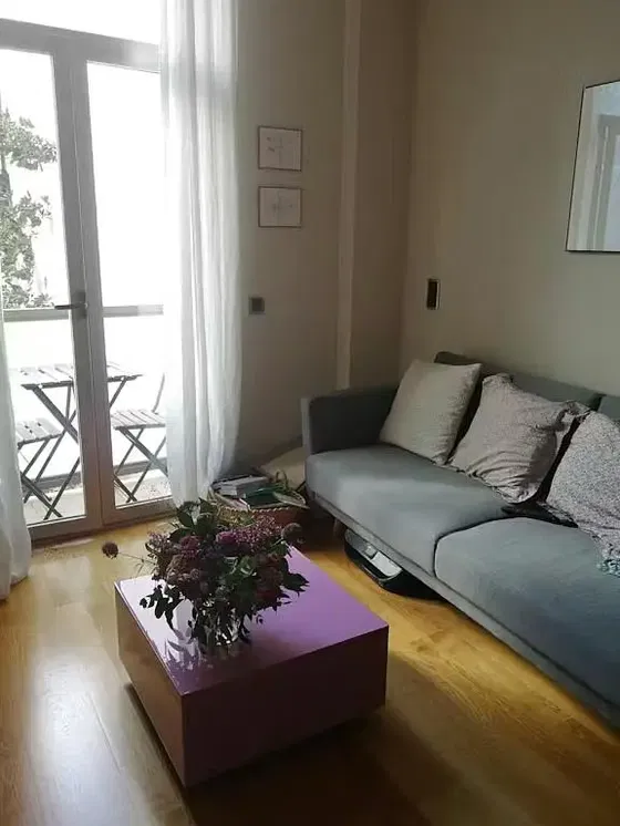 Salon; parquet, lumière naturelle, style moderne