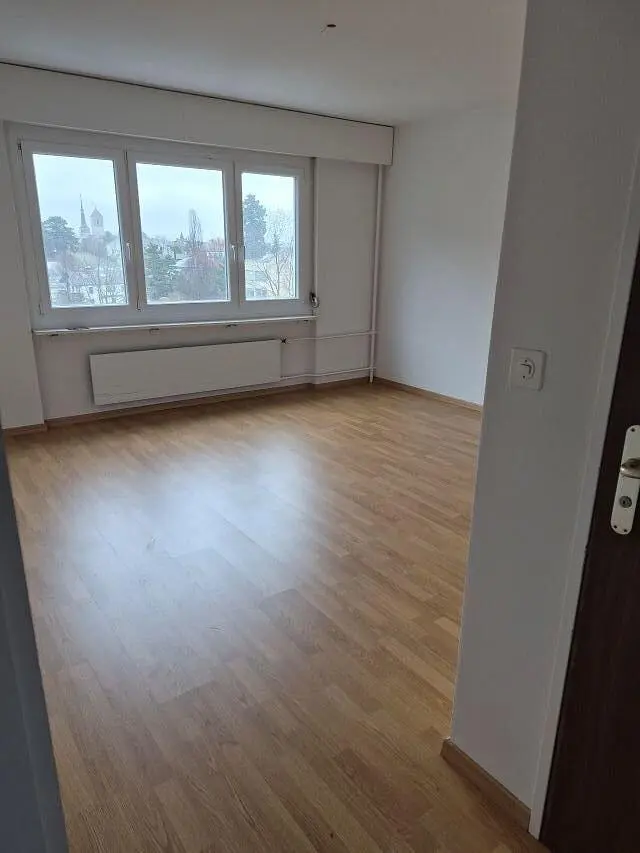 Woonkamer; uitzicht, houten vloer, natuurlijk licht