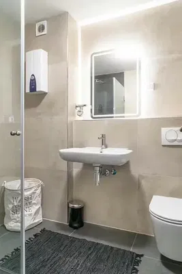 Toilet; renovated, tile floor, natural light