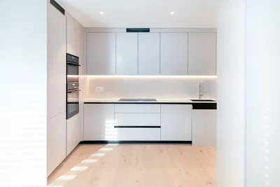 Кухня; кухненски уреди, ремонтиран, естествена светлина, модерен стил, дървен под