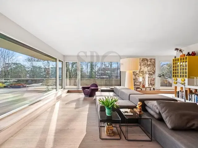 Woonkamer; uitzicht, natuurlijk licht, moderne stijl