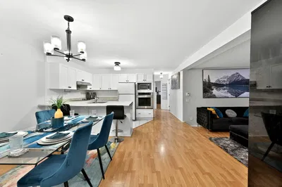 Kitchen; wood floor, modern style, natural light