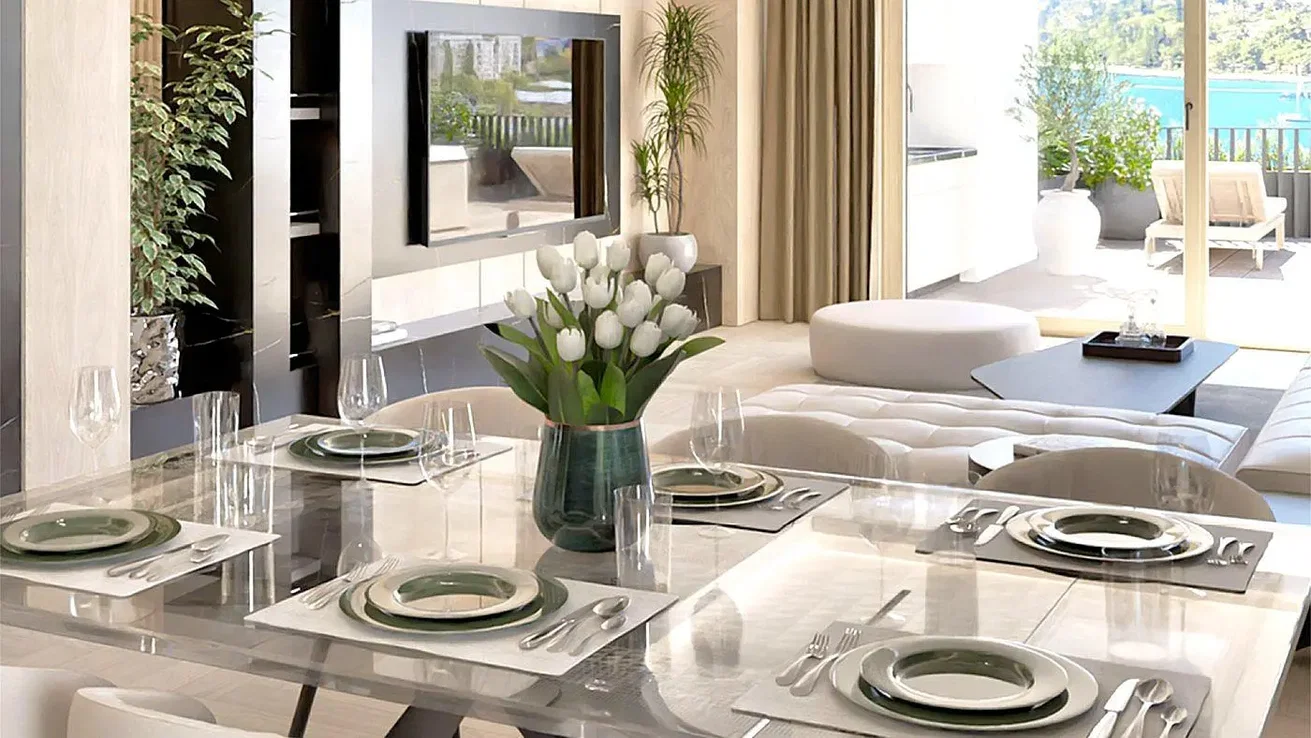 Yemek odası; manzara, doğal ışık, modern stil