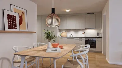 Küche; moderner stil, holzboden, tageslicht, küchengeräte