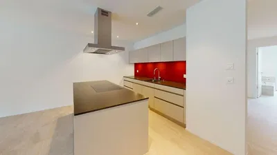 Küche; küchengeräte, fliesenboden, tageslicht, moderner stil