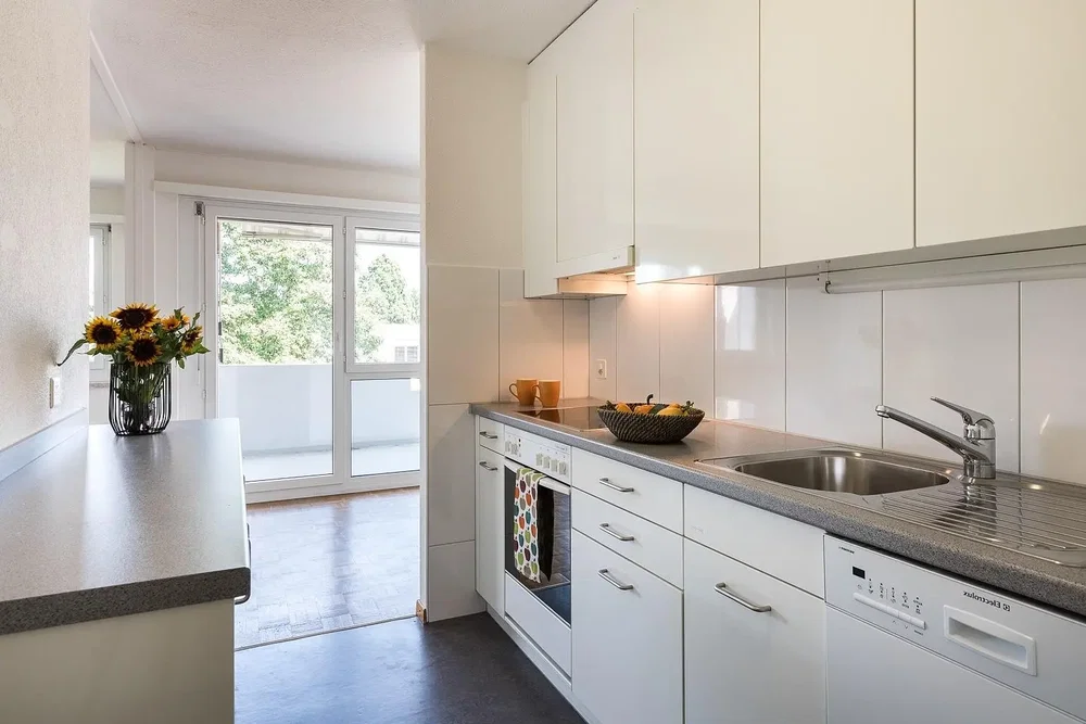 Кухиња; кухињски апарати, природно светло, модерни стил