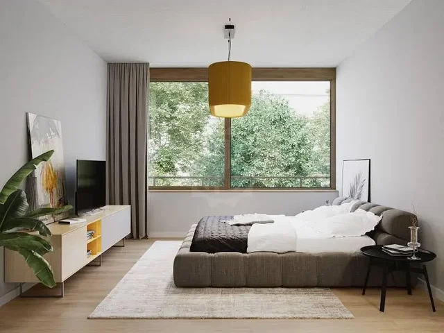 Schlafzimmer; tageslicht, moderner stil, holzboden