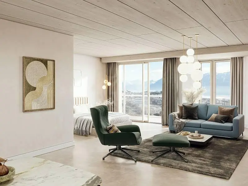 Wohnzimmer; blick, tageslicht, moderner stil