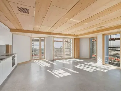 Wohnzimmer; tageslicht, holzbalken, holzboden