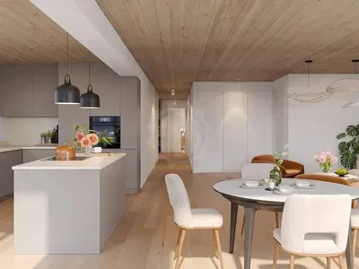 Cuisine; lumière naturelle, style moderne, parquet