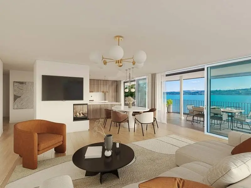 Obývací pokoj; výhled, přirozené světlo, moderní styl