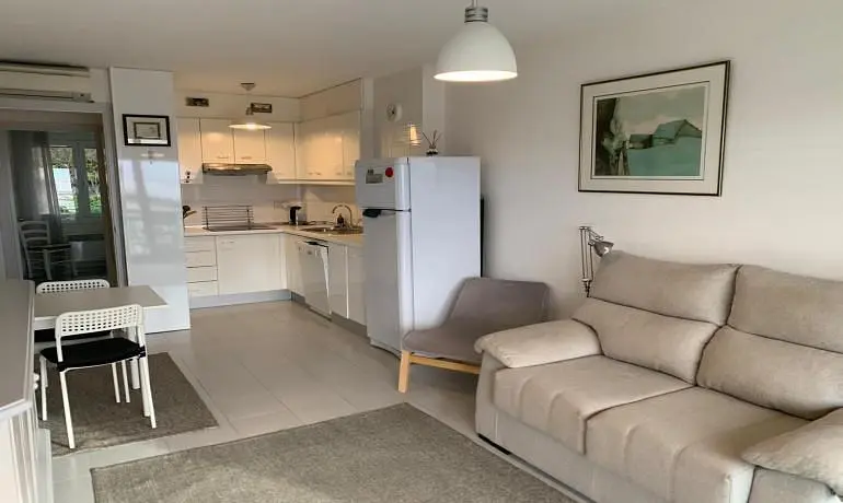 Living room; kitchen appliances, natural light, modern style